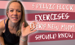 Karen Laing demonstrating pelvic floor exercises for postnatal recovery on YouTube