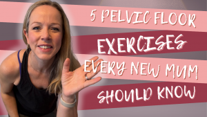 Karen Laing demonstrating pelvic floor exercises for postnatal recovery on YouTube