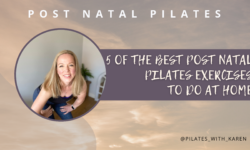 Postnatal Pilates instructor demonstrating a gentle core strengthening exercise on a mat, designed to help new mums rebuild strength and stability after pregnancy.